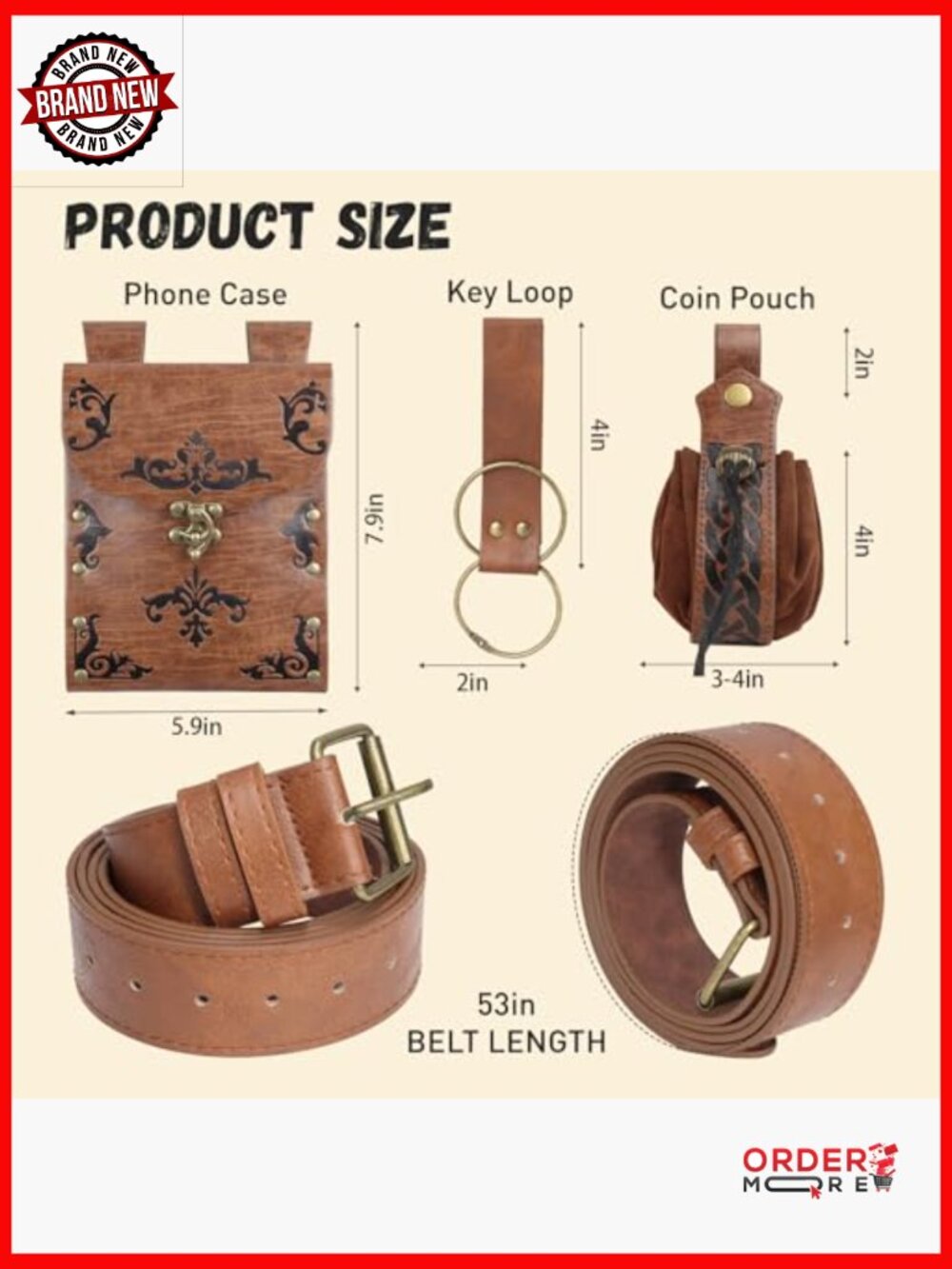 Medieval Belt with Pouch Bag - Costume Accessory for Festivals Cosplay - Picture 6 of 7